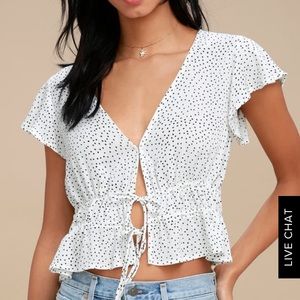 Lulus white polka dot top.